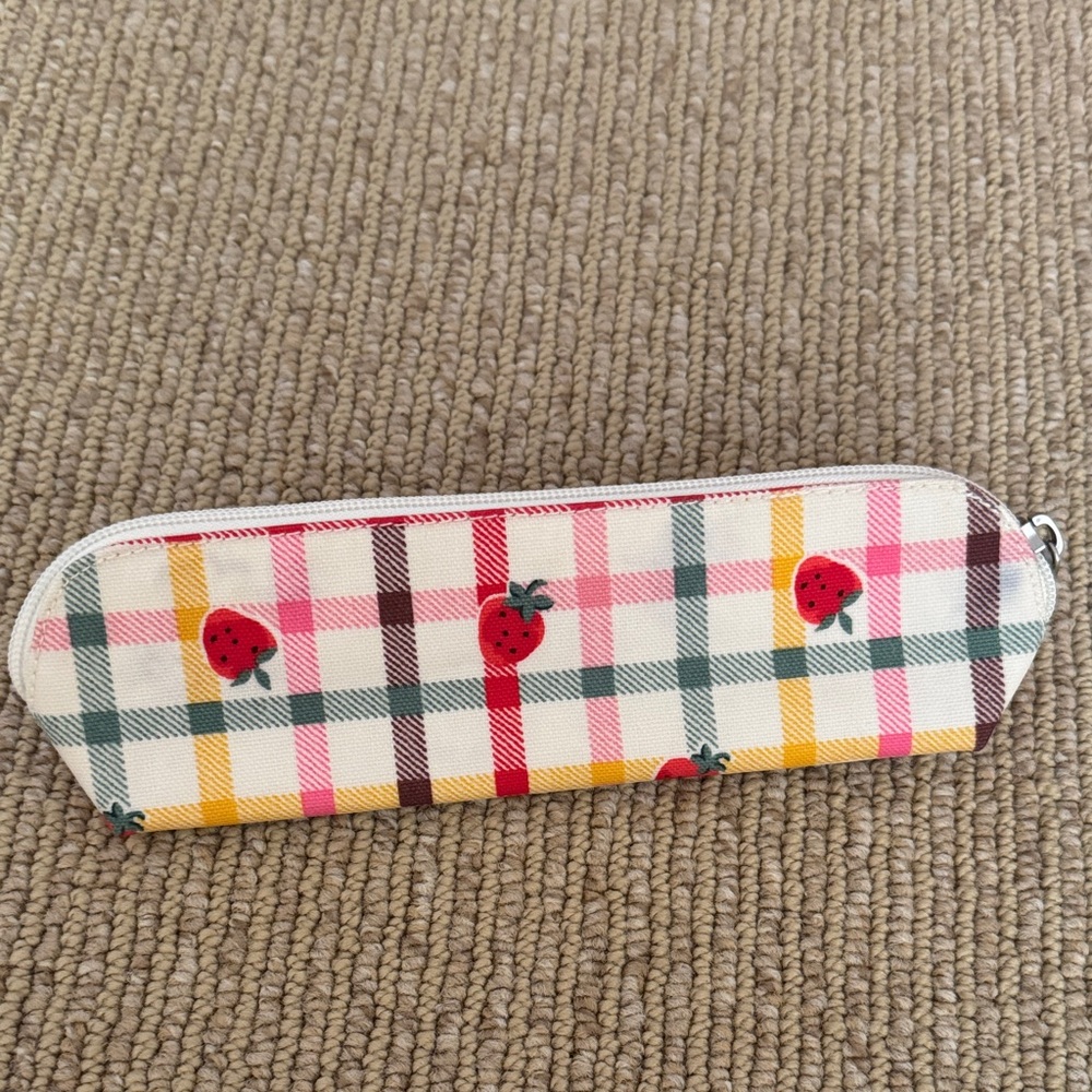Cath Kidston NWOT Plaid Pencil Case with Strawberry Design